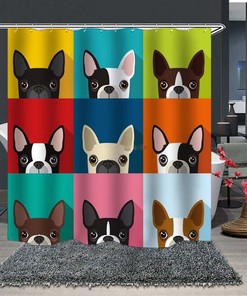 Frenchie French Bulldog Shower Curtain, Colorful Cute Dog Pet, Home Bath Decor Kids, Dog Lovers Mom