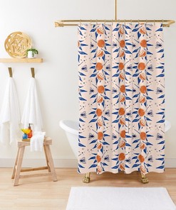 Fruits Flowers Shower Curtain Boho Abstract Fruits Eco-Friendly Waterproof Colorful Shower Curtain Tropical Design