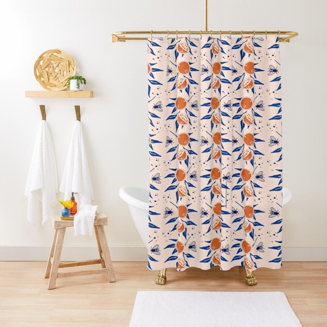 Fruits Flowers Shower Curtain Boho Abstract Fruits Eco-Friendly Waterproof Colorful Shower Curtain Tropical Design