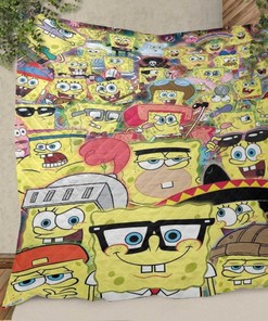 Full Spongebob Squarepants Face Funny Quilt Blanket Bedding Set, Spongebob Gift For Fan, Spongebob Quilt Blanket Bedding Set