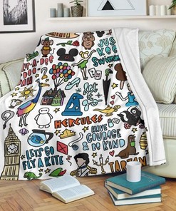 Funny Disney Doodle Fleece Blanket Gift For Fan, Quilt Blanket Bedding Set Gift79