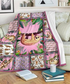 Funny Doodle Sloth Pink Sloth Lover Sherpa Fleece Blanket Gifts for Family, for Couple
