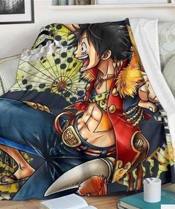 Funny Luffy One Piece Sherpa Fleece Blanket Gifts for Family, for Couple