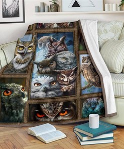 Funny Owl Faces Owl Lover Sherpa Fleece Blanket Gifts for Family, for Couple