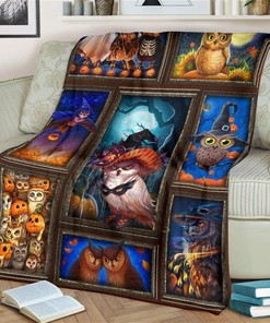Funny Owl Halloween Owl Lover Sherpa Fleece Blanket Gifts for Family, for Couple