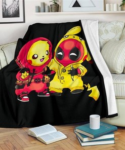 Funny Pikachu Costume Deapool Each Other Sherpa Fleece Blanket Gifts for Family, for Couple