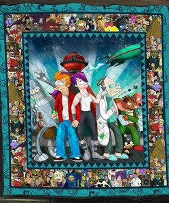 Futurama Characters Leela, Philip J. Fry, Bender Gift Quilt Set with 2 Pillowcases