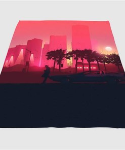 Futuristic City 2d Sherpa Fleece Blanket Gifts for Family, for Couple