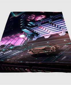 Futuristic Theme Cyberpunk 2077 Sherpa Fleece Blanket Gifts for Family, for Couple