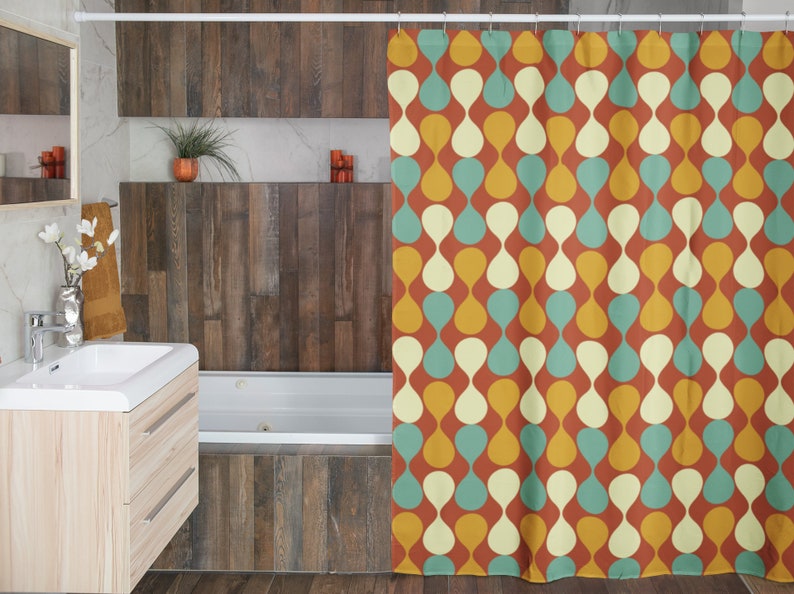 GEOMETRIC Mid Century Modern Shower Curtain MCM Bathroom, Modernist, Retro Bathroom, Bathroom Décor - Image 2