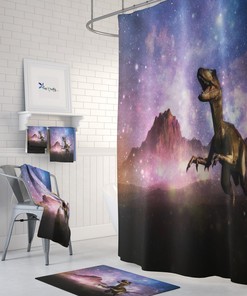 Galaxy Dinosaur Shower Curtain Optional Towels