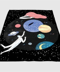 Galaxy Flat Character Sherpa Fleece Blanket Gifts for Family, for Couple