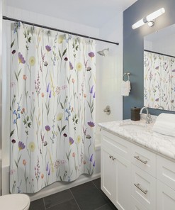 Garden Flowers Shower Curtain, Botanical Shower Curtain, Floral Shower Curtain, Shower Curtain Boho, Farmhouse Shower Curtain