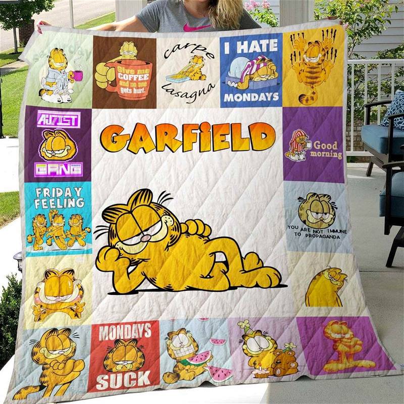 Garfield Cat Cartoon Movie Fan Quilt Blanket Bedding Set with 2 Pillowcases