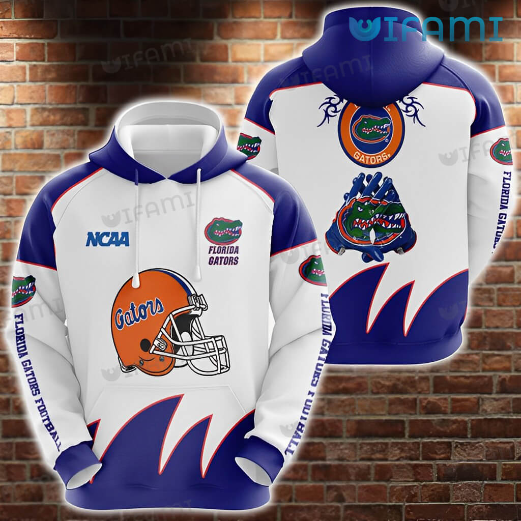 Gators Hoodie 3D Football Helmet Gloves White Blue Florida Gators Gift