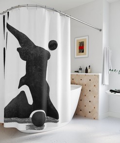 Geometric Abstract Black And White Shower Curtain, Modern Designer Curtain, Bathroom Curtain, Decoration, Minimalist Home Decor Art
