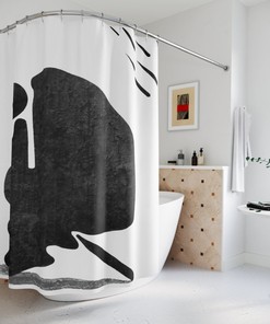 Geometric Abstract Black And White Shower Curtain, Modern Designer Curtain, Bathroom Curtain Minimalist Home Decor Art