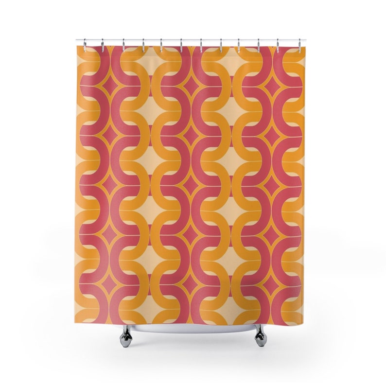 Geometric Hippie Retro Shower Curtain - Groovy 60's And 70's Bathroom Decoration - Image 2