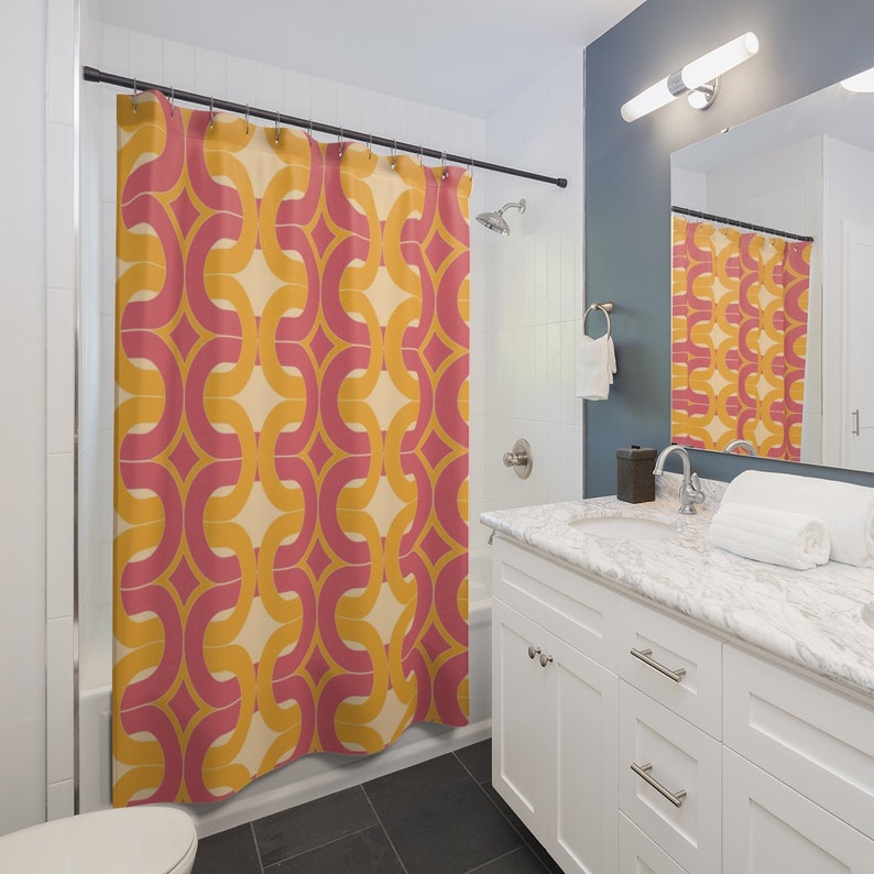Geometric Hippie Retro Shower Curtain - Groovy 60's And 70's Bathroom Decoration - Image 3