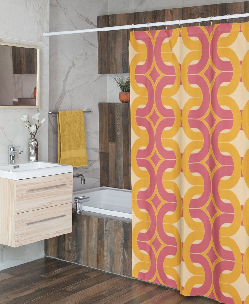 Geometric Hippie Retro Shower Curtain - Groovy 60's And 70's Bathroom Decoration - Image 4