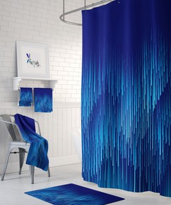 Geometric Rain Shower Curtain Mixed Blue, Optional Bath And Towels