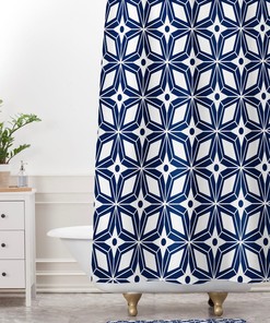 Geometric Shower Curtain, Mid Century Modern Decor, Bathroom Decor, Blue Shower Curtain, Retro Decor, Navy Blue, Starburst
