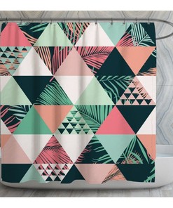 Geometric Shower Curtain, Tropical Bathroom Decor, Pink And Green Shower Curtain, Custom Shower Curtain, Tropical Geometric Print Bath Decor