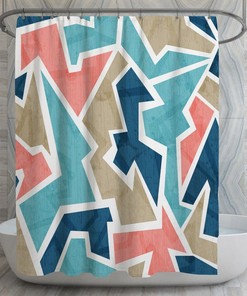 Geometric Shower Curtains, Grunge Triangles Shower Curtain, Soft Colored Decor, Kids Bathroom, Modern Bath Decor