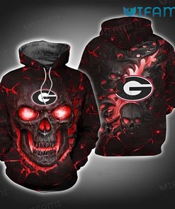 Georgia Bulldogs Hoodie 3D Skull Fire Eyes Georgia Bulldogs Gift
