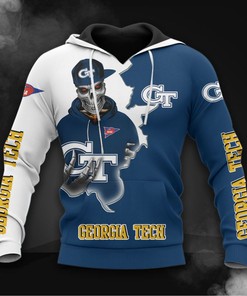 Georgia Tech Yellow Jackets Hoodie 3D Zip Hoodie Long Sleeve Zip Hoodie for Fan