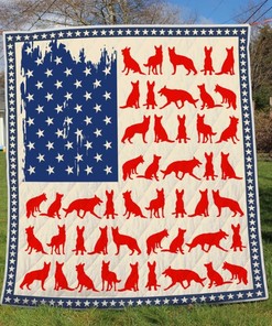 German Shepherd Usa Flag Quilt Blanket Bedding Set