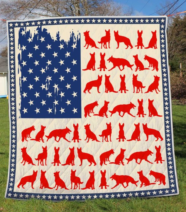 German Shepherd Usa Flag Quilt Blanket Bedding Set