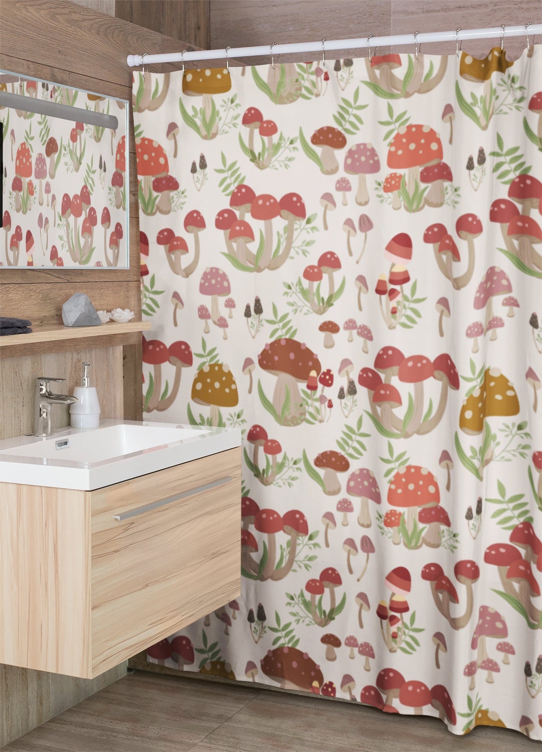 Get Ready For Fall With Our Groovy 60's 70's Hippie Mushroom Shower Curtain For Your Bathroom Home Decor