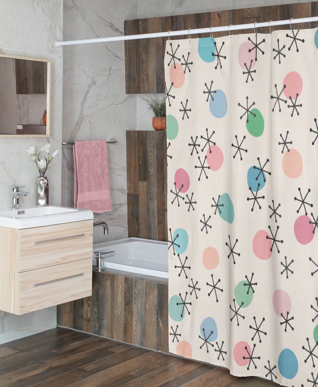 Get The Ultimate Retro Look In Your Bathroom With Our Mid Century Modern Shower Curtains And Tub Curtain