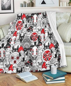 Ghibli Characters Sherpa Fleece Blanket Gifts for Family, for Couple