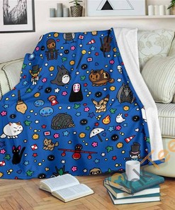 Ghibli Doodle Art Sherpa Fleece Blanket Gifts for Family, for Couple