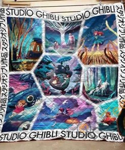 Ghibli Night Manga Frame Quilt Blanket Bedding Set