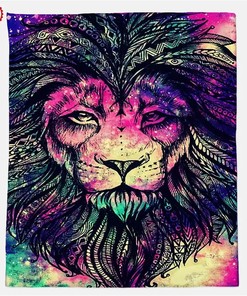 Giant Lion Watercolour Face Hippie Art Wild Animal Face Sherpa Fleece Blanket Gifts for Family, for Couple
