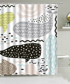 Giant Whales Shower Curtain, Underwater Mammal Black Gray Whale Fish Animal Coast Beach, Home Bath Kids Children Decor