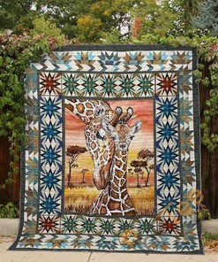 Giraffe And Love Quilt Blanket Bedding Set