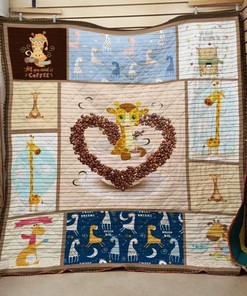 Giraffe On The Heart Coffee Quilt Blanket Bedding Set