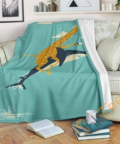Giraffe Riding Shark Sherpa Fleece Blanket Gifts for Family, for Couple
