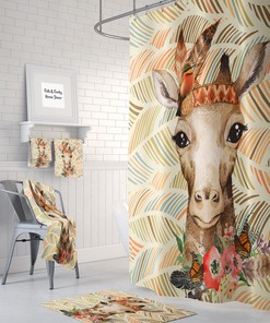 Giraffe Shower Curtain, Boho Chic Bathroom Decor