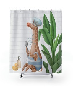 Giraffe Shower Curtain, Shower Curtain Funny, Kids Bathroom Curtain, Animal Bathroom Decor, Housewarming Gift, Giraffe Gifts, Kids gifts