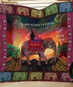 Girl Riding Elephant Angel Walks With You Elephant Quilt Blanket Bedding Set