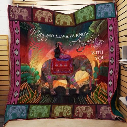 Girl Riding Elephant Angel Walks With You Elephant Quilt Blanket Bedding Set