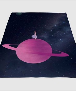 Girl Upon The Galaxy Sherpa Fleece Blanket Gifts for Family, for Couple