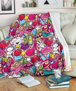 Girly Unicorn Cartoon Pattern Sherpa Fleece Blanket Gifts for Family, for Couple