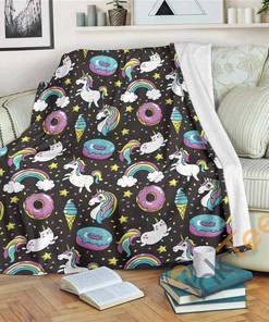 Girly Unicorn Donut Pattern Sherpa Fleece Blanket Gifts for Family, for Couple