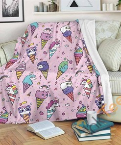 Girly Unicorn Ice Cream Pattern Sherpa Fleece Blanket Gifts for Family, for Couple